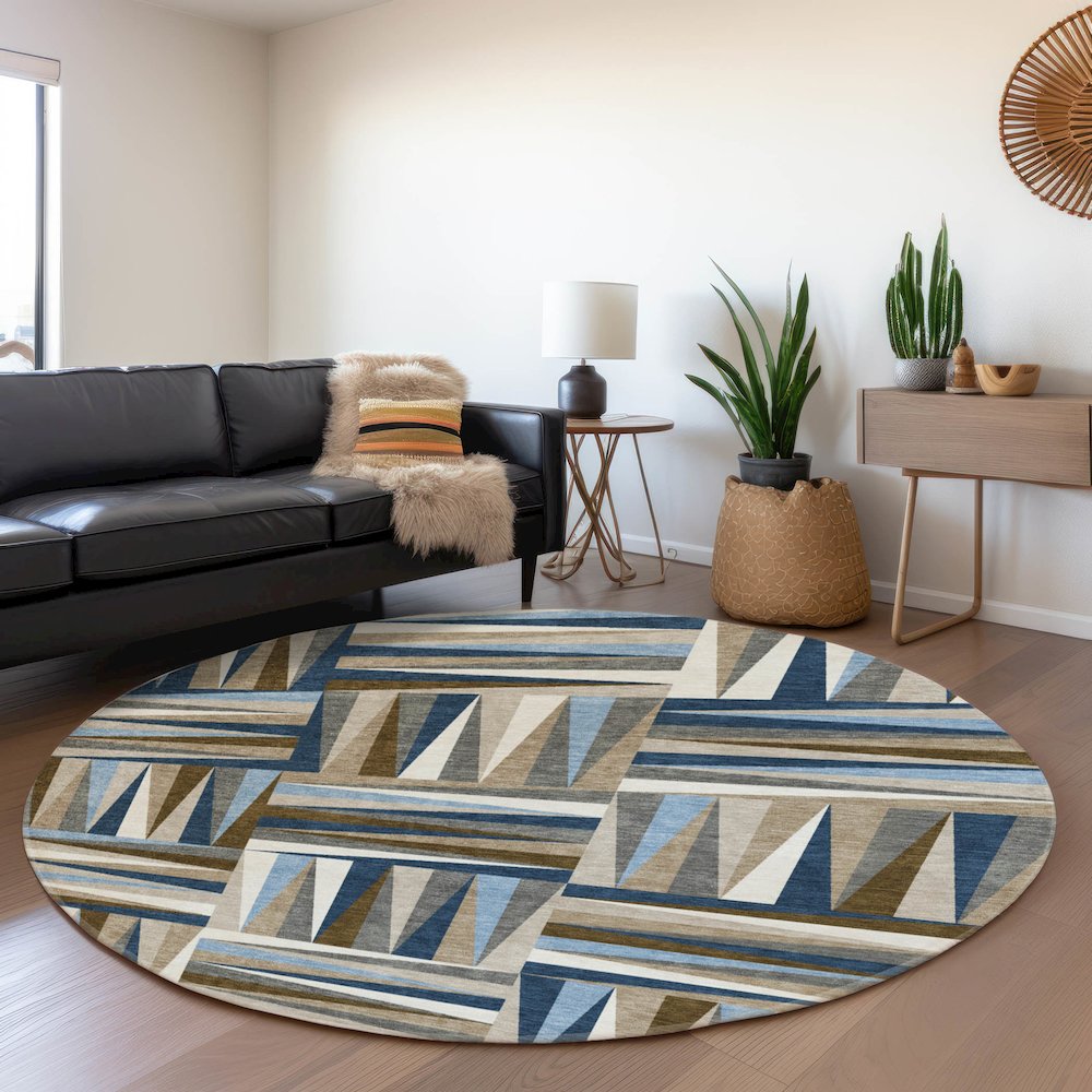 Premium Machine Washable Mayfield AMF1012 Navy 8' x 8' Round Rug. Picture 5