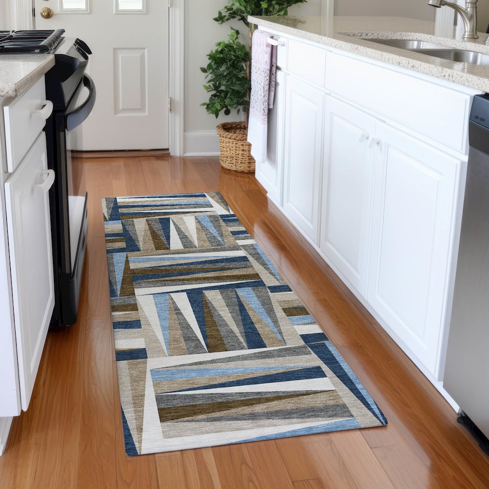 Premium Machine Washable Mayfield AMF1012 Navy 2'3" x 7'6" Runner Rug. Picture 5