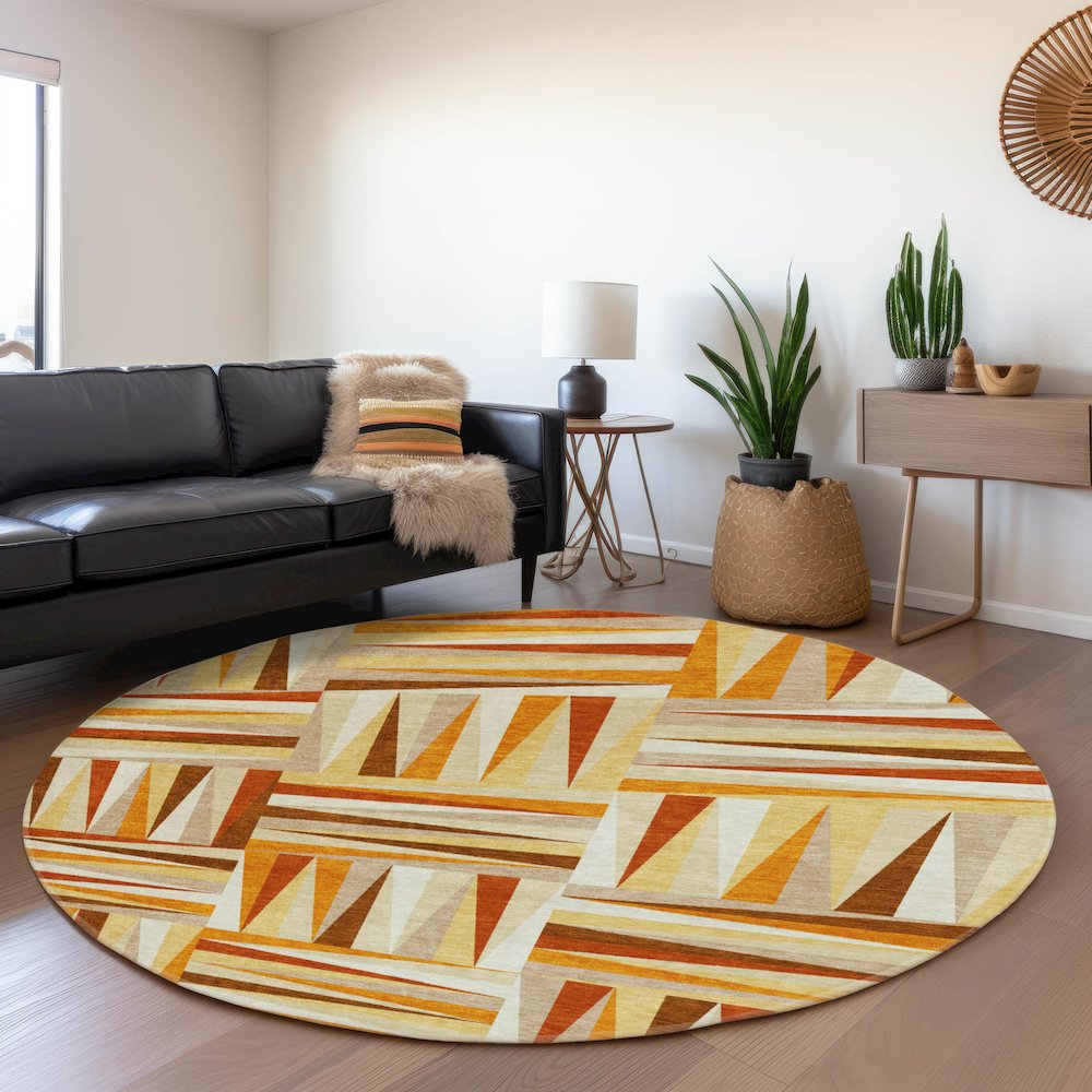 Premium Machine Washable Mayfield AMF1012 Orange 8' x 8' Round Rug. Picture 5