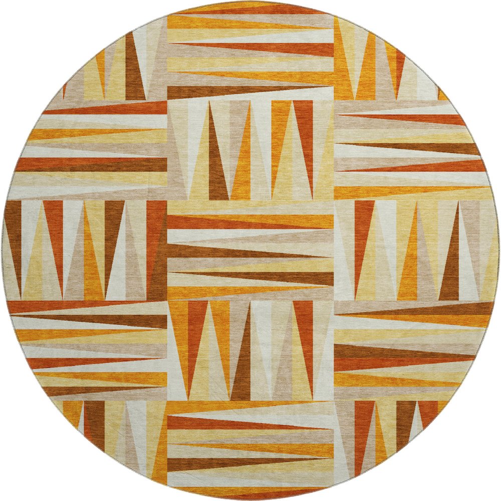 Premium Machine Washable Mayfield AMF1012 Orange 8' x 8' Round Rug. Picture 1