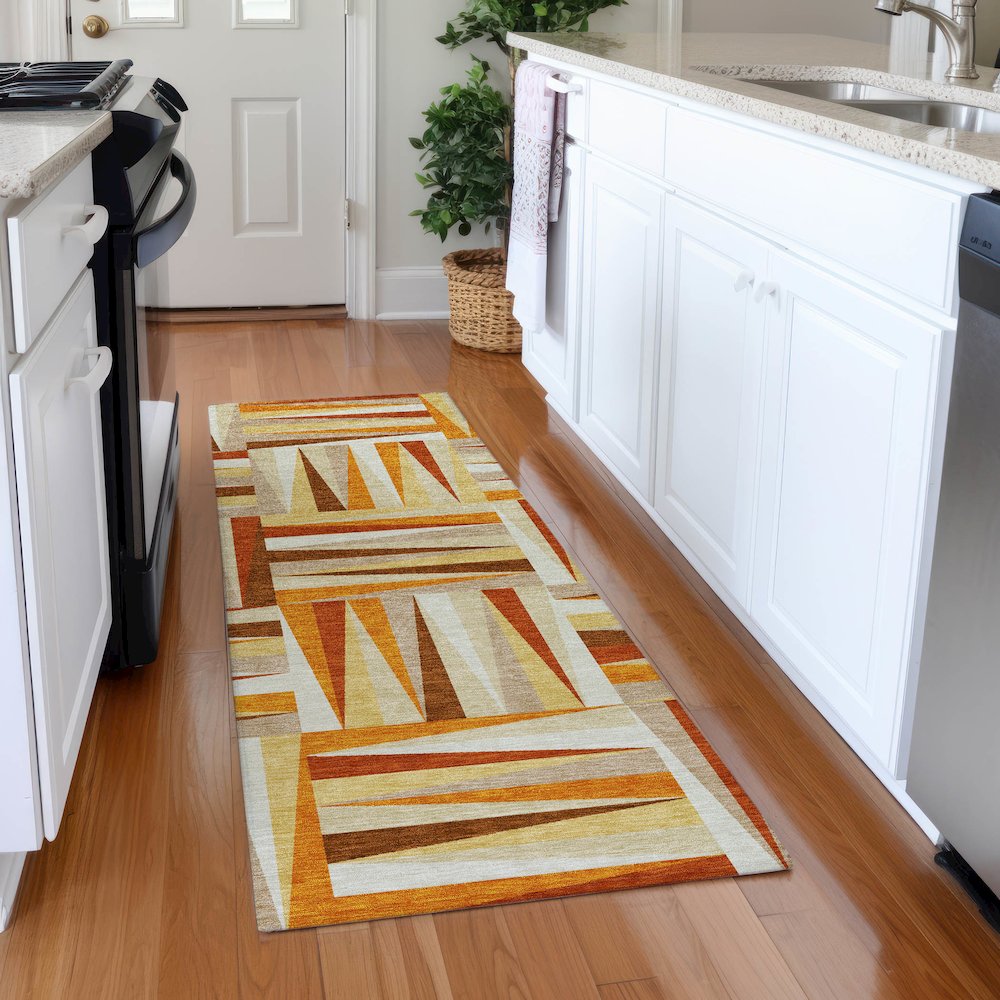 Premium Machine Washable Mayfield AMF1012 Orange 2'3" x 7'6" Runner Rug. Picture 5