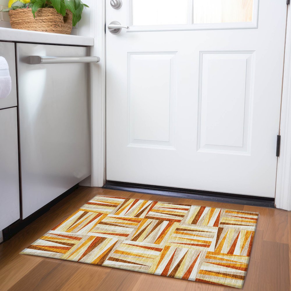Premium Machine Washable Mayfield AMF1012 Orange 1'8" x 2'6" Rug. Picture 5