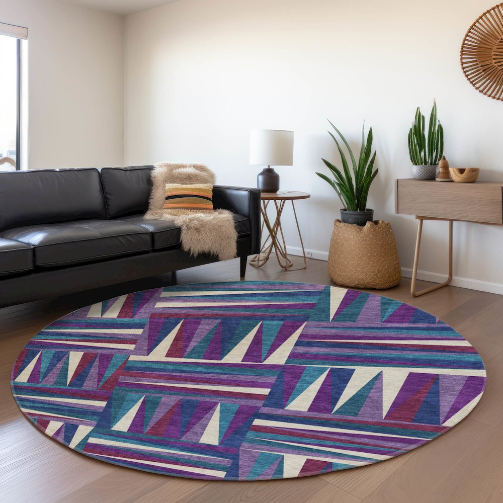 Premium Machine Washable Mayfield AMF1012 Purple 8' x 8' Round Rug. Picture 5