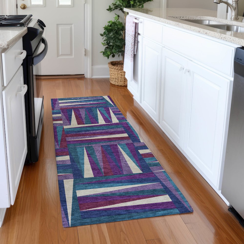 Premium Machine Washable Mayfield AMF1012 Purple 2'3" x 7'6" Runner Rug. Picture 5