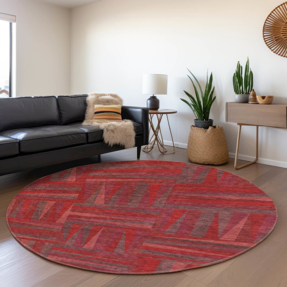 Premium Machine Washable Mayfield AMF1012 Red 8' x 8' Round Rug. Picture 5