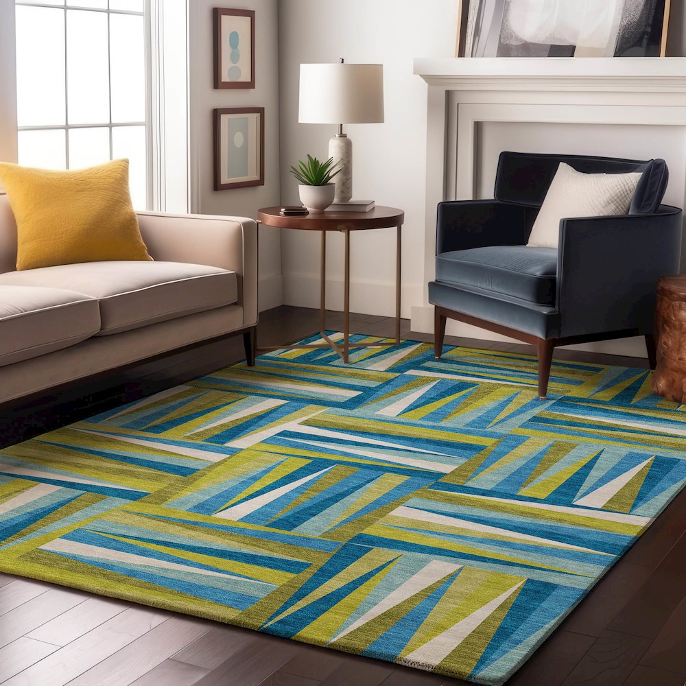 Premium Machine Washable Mayfield AMF1012 Teal 2'6" x 3'10" Rug. Picture 5