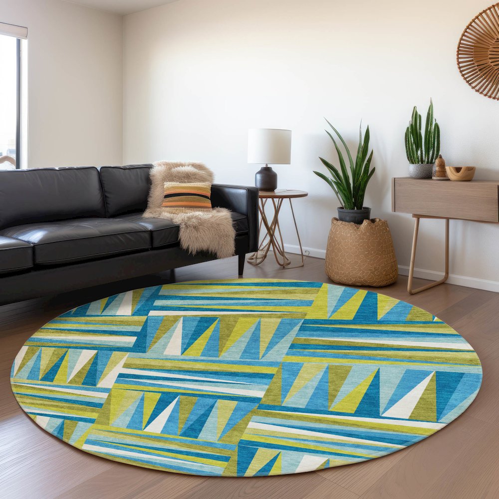 Premium Machine Washable Mayfield AMF1012 Teal 8' x 8' Round Rug. Picture 5
