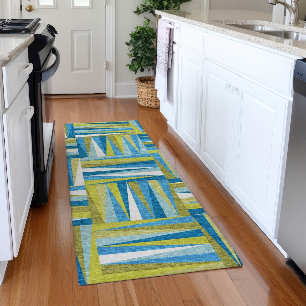 Premium Machine Washable Mayfield AMF1012 Teal 2'3" x 7'6" Runner Rug. Picture 5