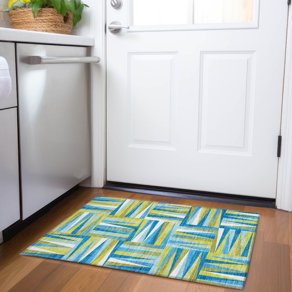 Premium Machine Washable Mayfield AMF1012 Teal 1'8" x 2'6" Rug. Picture 5