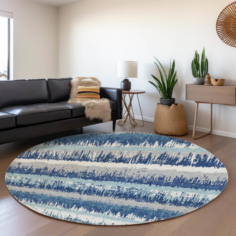 Premium Machine Washable Mayfield AMF1013 Blue 8' x 8' Round Rug. Picture 5