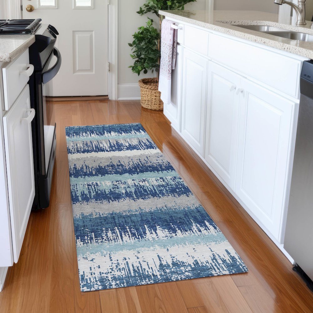 Premium Machine Washable Mayfield AMF1013 Blue 2'3" x 7'6" Runner Rug. Picture 5
