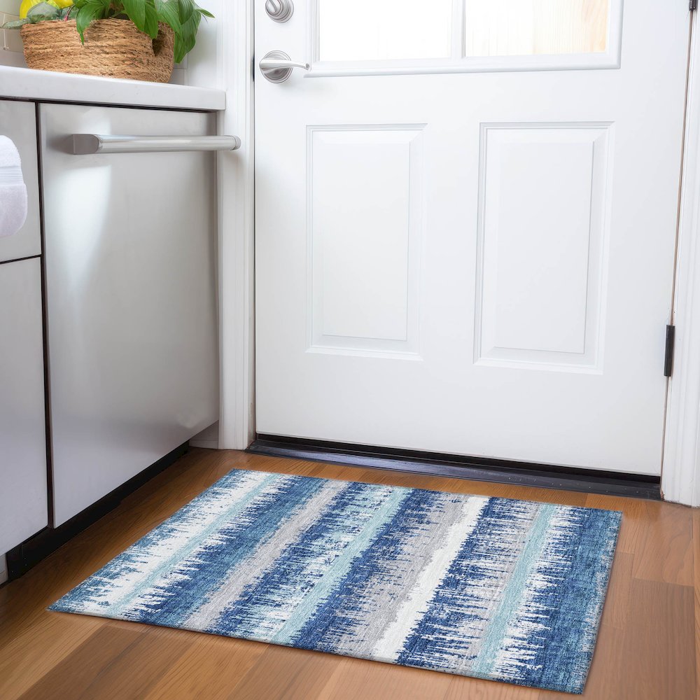 Premium Machine Washable Mayfield AMF1013 Blue 1'8" x 2'6" Rug. Picture 5