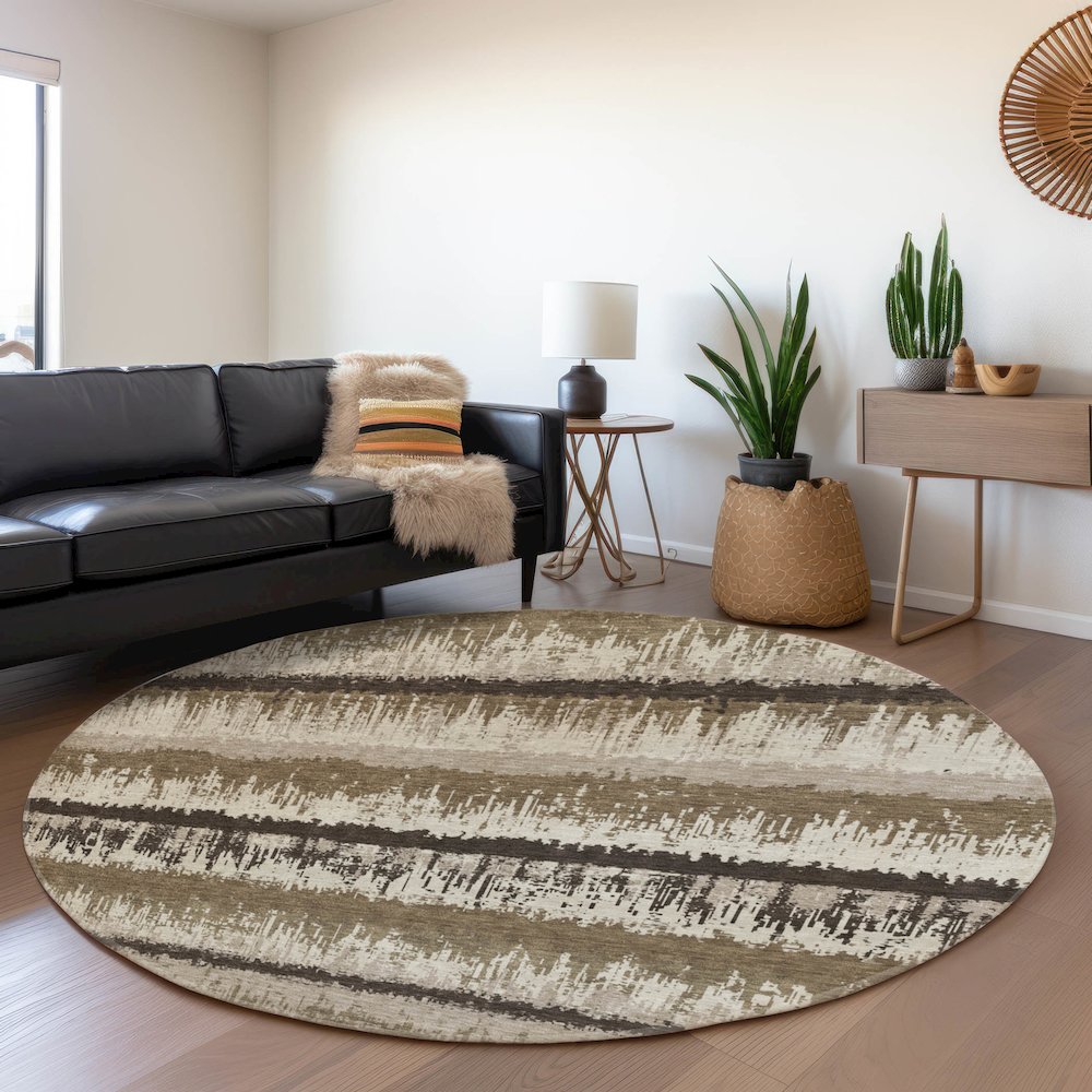 Premium Machine Washable Mayfield AMF1013 Brown 8' x 8' Round Rug. Picture 5