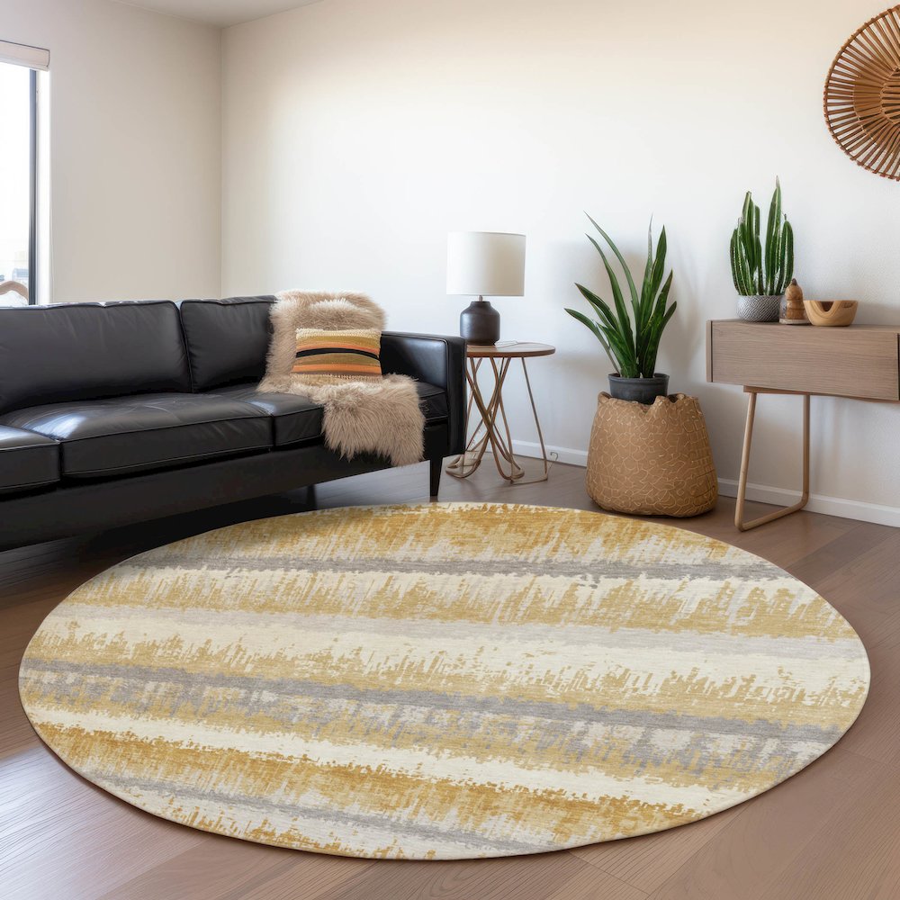 Premium Machine Washable Mayfield AMF1013 Gold 8' x 8' Round Rug. Picture 5