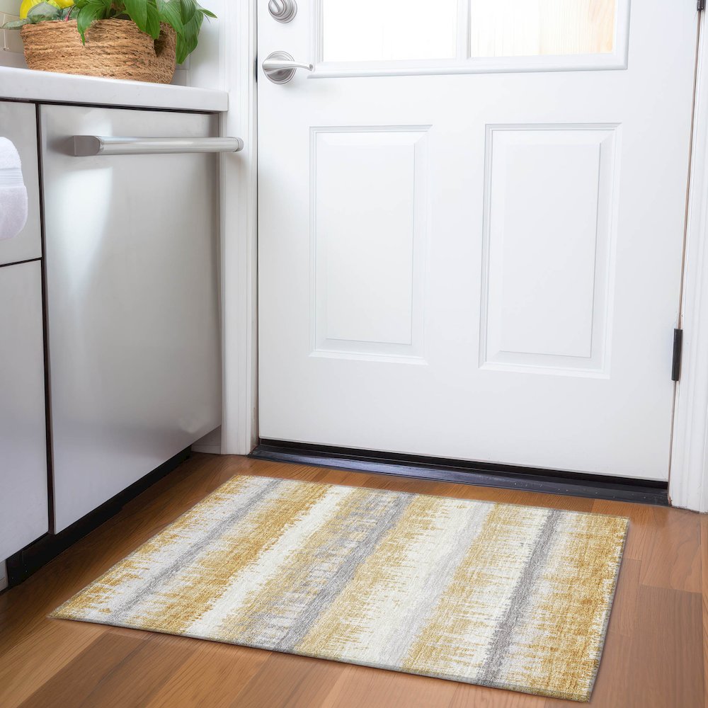 Premium Machine Washable Mayfield AMF1013 Gold 1'8" x 2'6" Rug. Picture 5