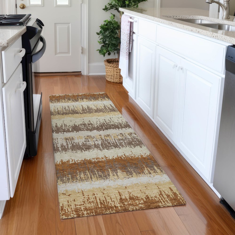 Premium Machine Washable Mayfield AMF1013 Mocha 2'3" x 7'6" Runner Rug. Picture 5