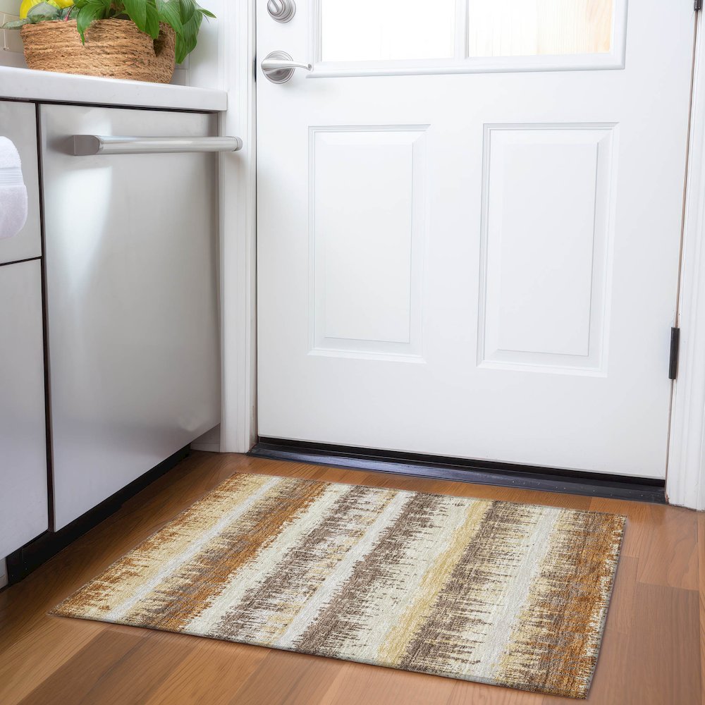 Premium Machine Washable Mayfield AMF1013 Mocha 1'8" x 2'6" Rug. Picture 5