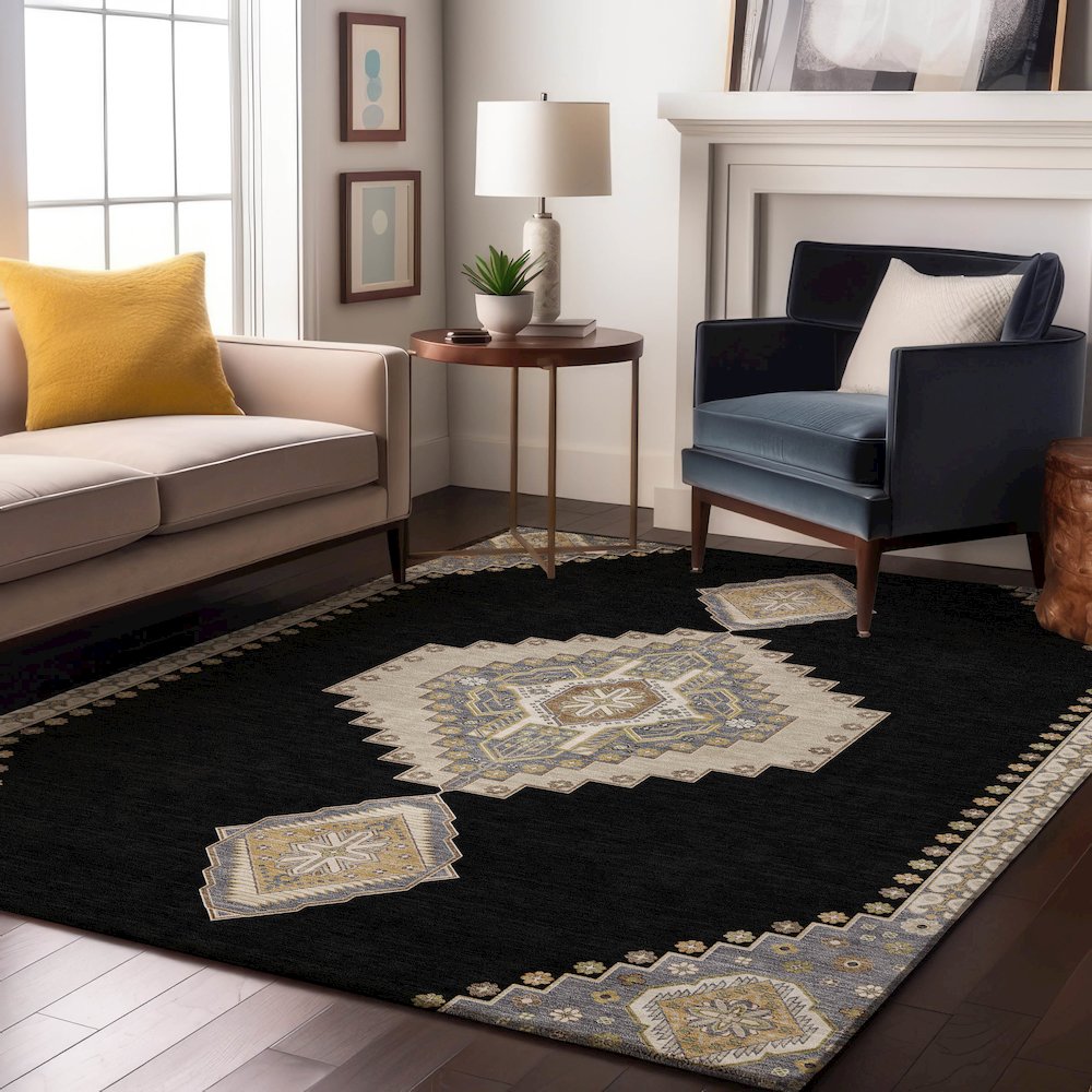 Premium Machine Washable Mayfield AMF1014 Black 2'6" x 3'10" Rug. Picture 5