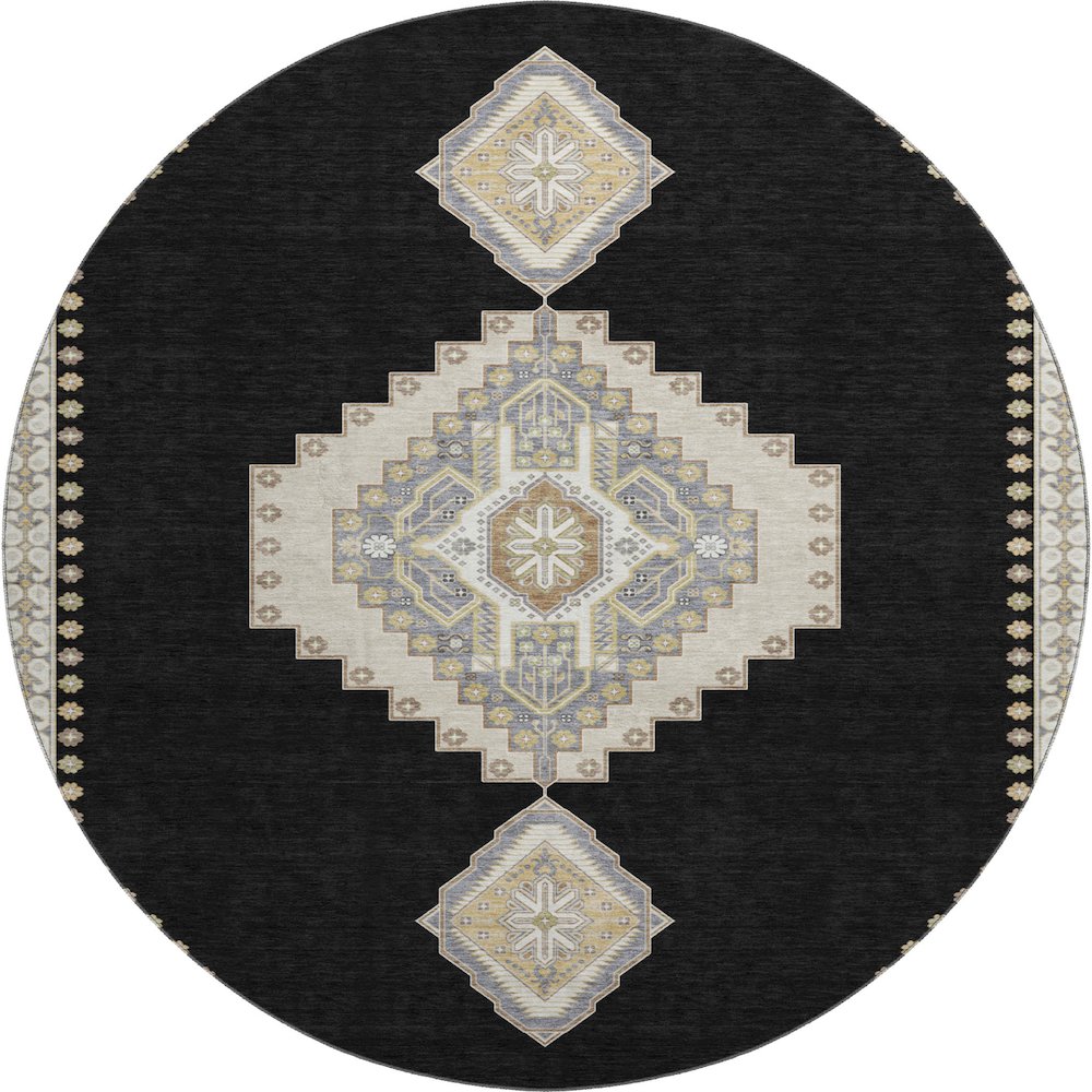 Premium Machine Washable Mayfield AMF1014 Black 8' x 8' Round Rug. Picture 1