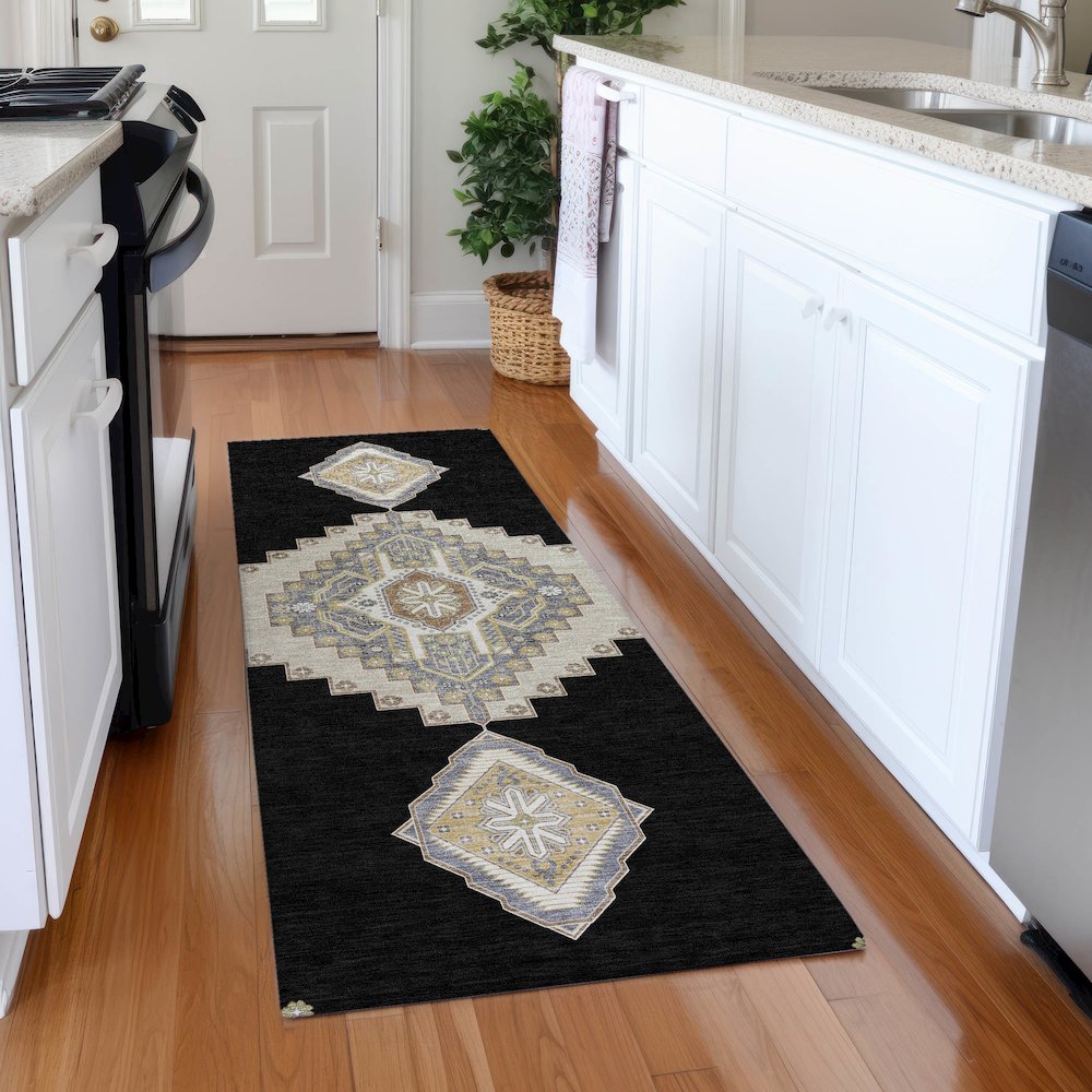 Premium Machine Washable Mayfield AMF1014 Black 2'3" x 7'6" Runner Rug. Picture 5