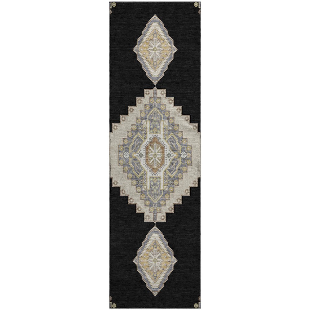 Premium Machine Washable Mayfield AMF1014 Black 2'3" x 7'6" Runner Rug. Picture 1