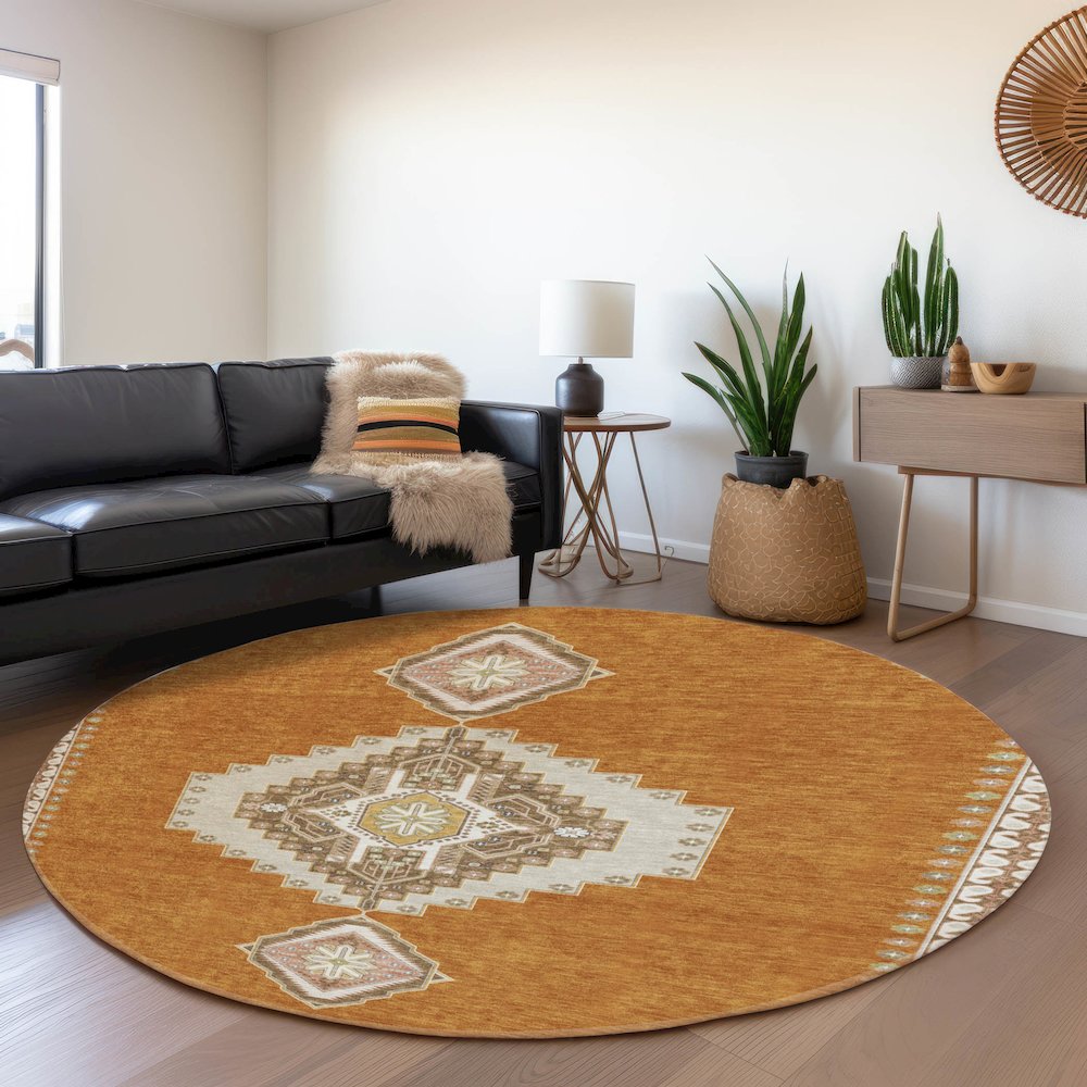 Premium Machine Washable Mayfield AMF1014 Copper 8' x 8' Round Rug. Picture 5