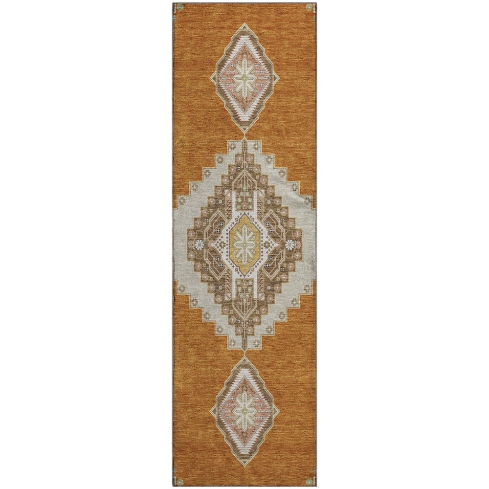 Premium Machine Washable Mayfield AMF1014 Copper 2'3" x 7'6" Runner Rug. Picture 1