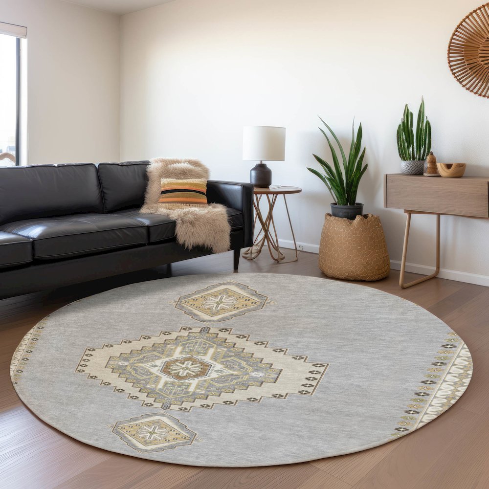 Premium Machine Washable Mayfield AMF1014 Gray 8' x 8' Round Rug. Picture 5
