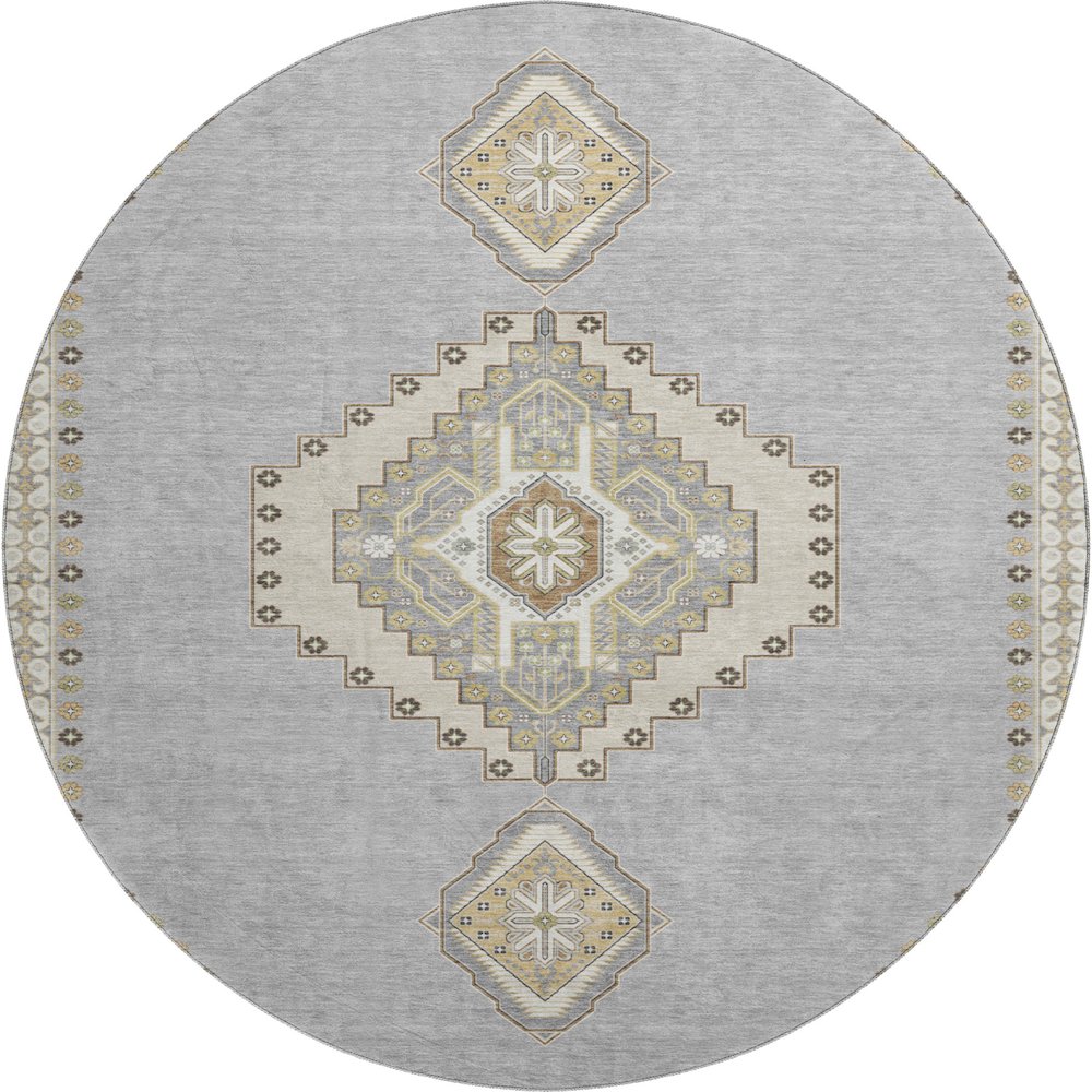 Premium Machine Washable Mayfield AMF1014 Gray 8' x 8' Round Rug. Picture 1