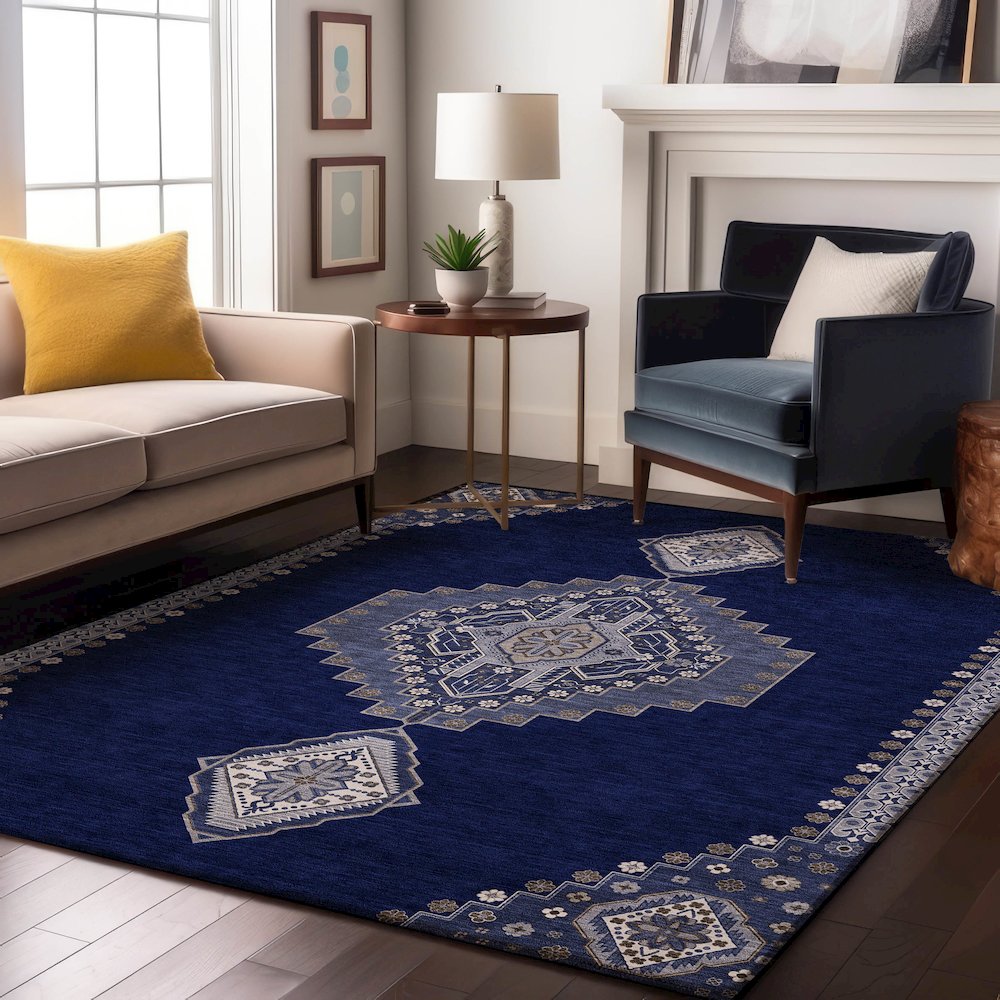 Premium Machine Washable Mayfield AMF1014 Navy 2'6" x 3'10" Rug. Picture 5