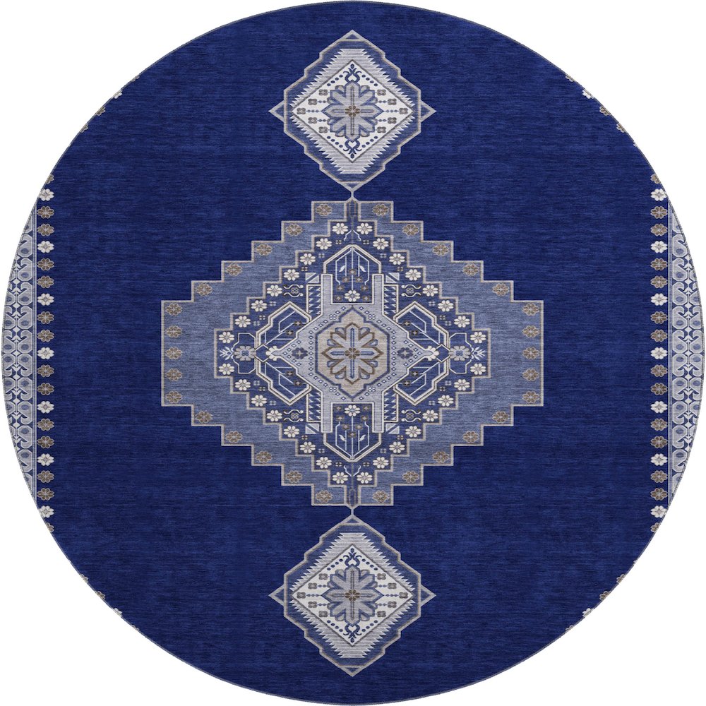 Premium Machine Washable Mayfield AMF1014 Navy 8' x 8' Round Rug. Picture 1