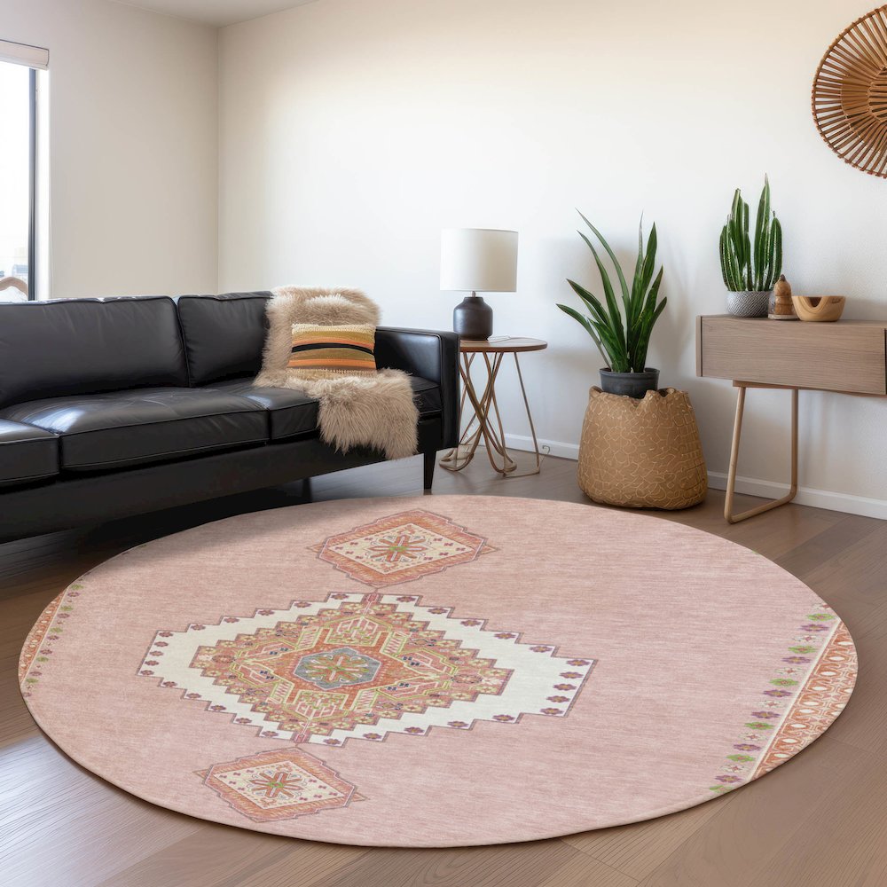 Premium Machine Washable Mayfield AMF1014 Pink 8' x 8' Round Rug. Picture 5