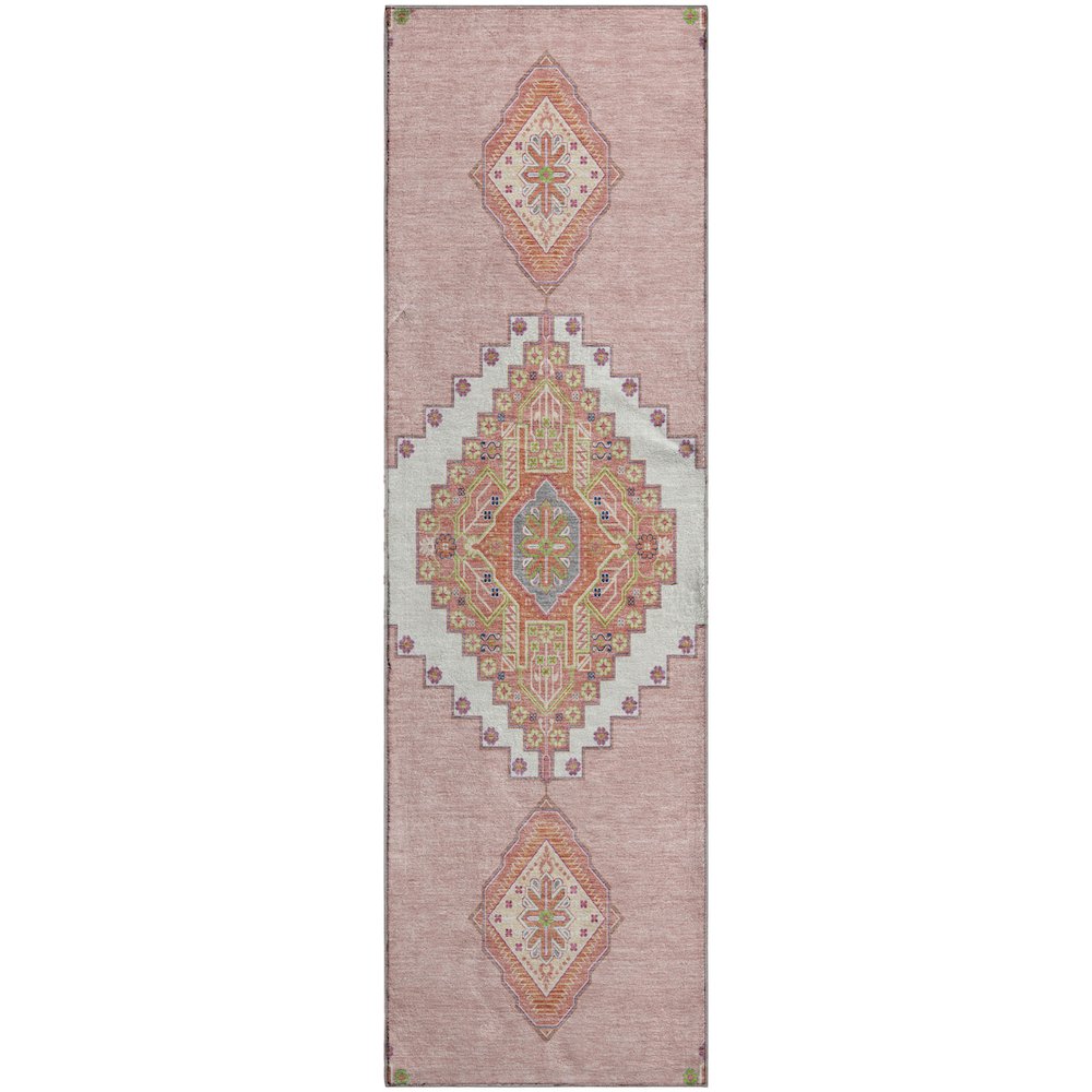 Premium Machine Washable Mayfield AMF1014 Pink 2'3" x 7'6" Runner Rug. Picture 1