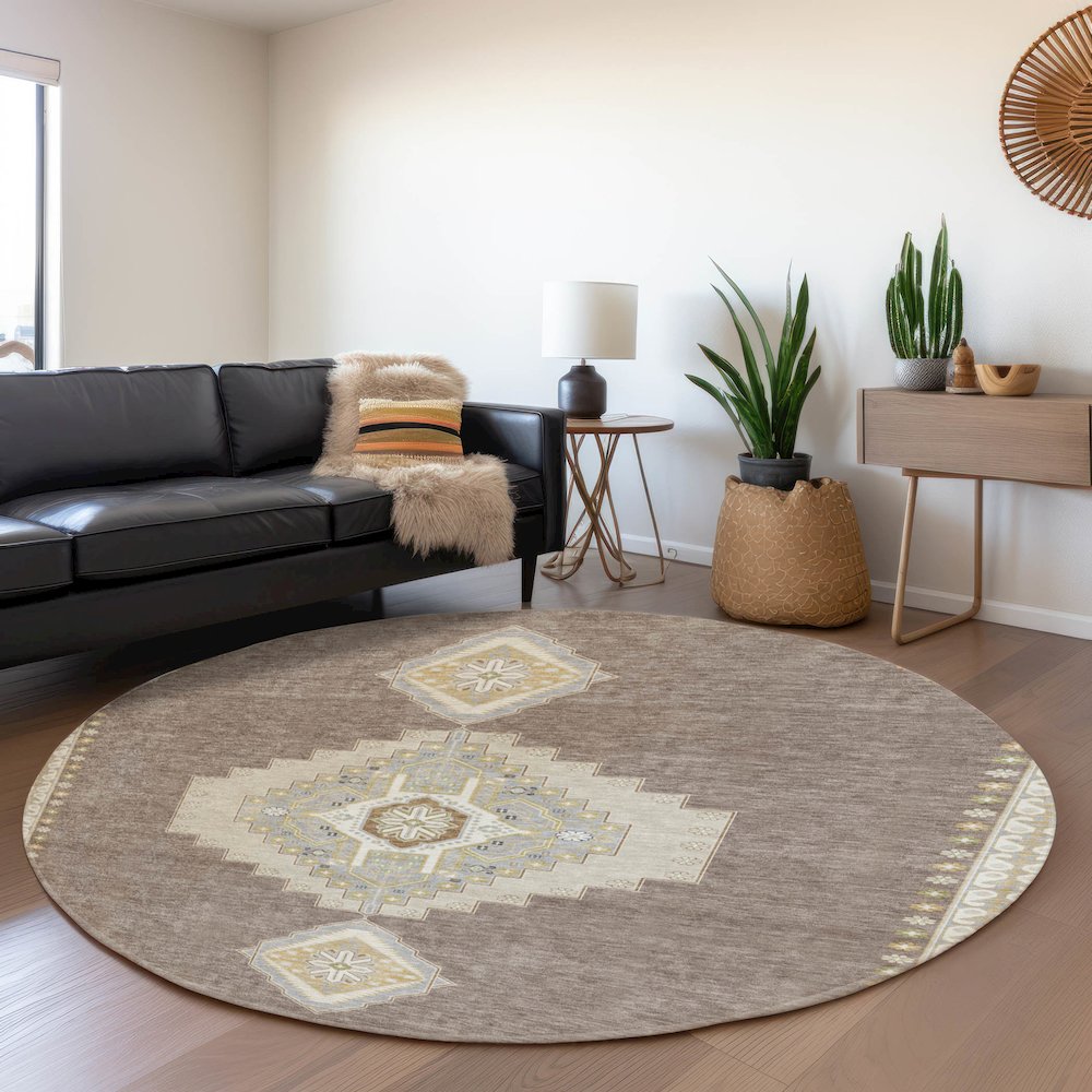 Premium Machine Washable Mayfield AMF1014 Taupe 8' x 8' Round Rug. Picture 5
