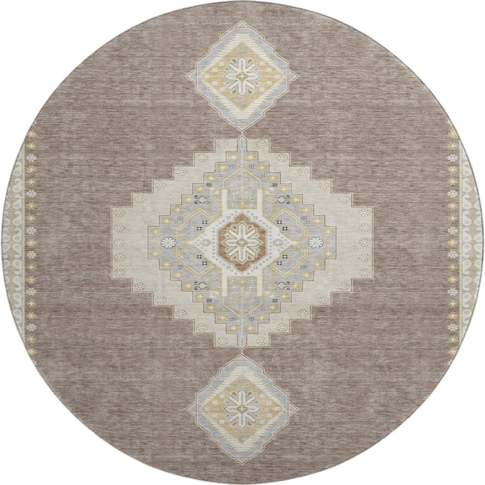 Premium Machine Washable Mayfield AMF1014 Taupe 8' x 8' Round Rug. Picture 1