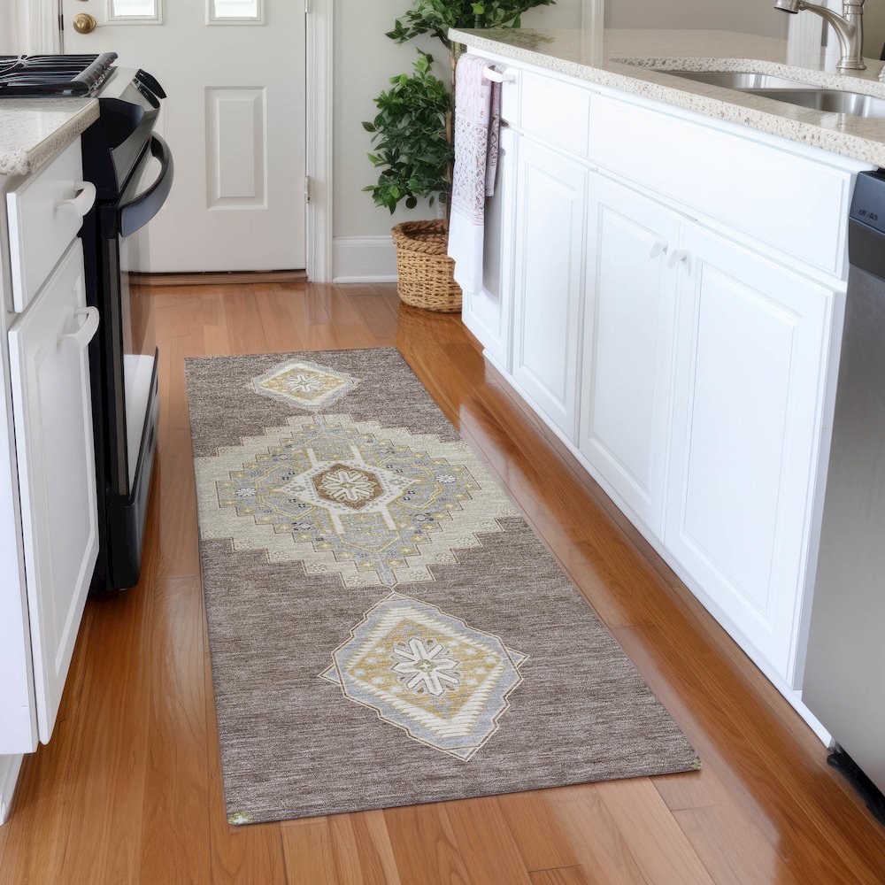 Premium Machine Washable Mayfield AMF1014 Taupe 2'3" x 7'6" Runner Rug. Picture 5