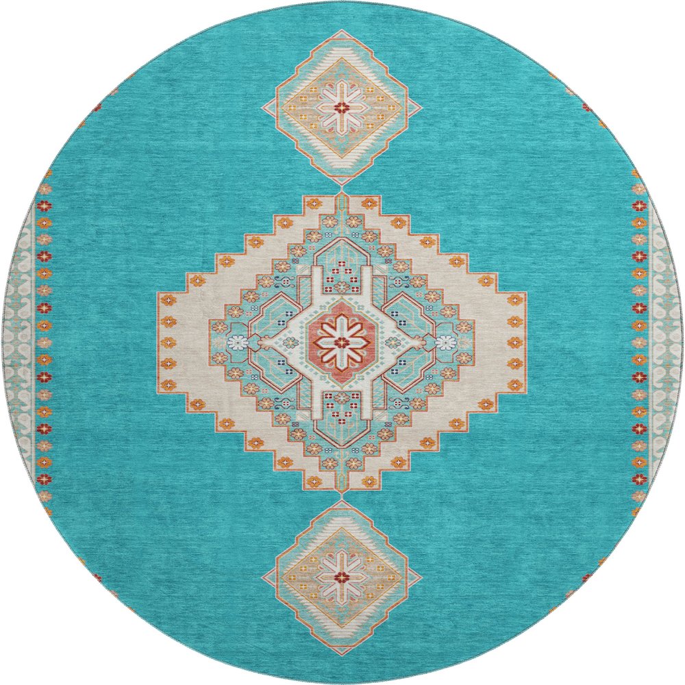 Premium Machine Washable Mayfield AMF1014 Teal 8' x 8' Round Rug. Picture 1