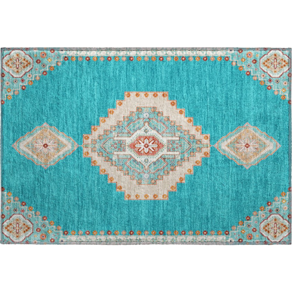 Premium Machine Washable Mayfield AMF1014 Teal 1'8" x 2'6" Rug. Picture 1