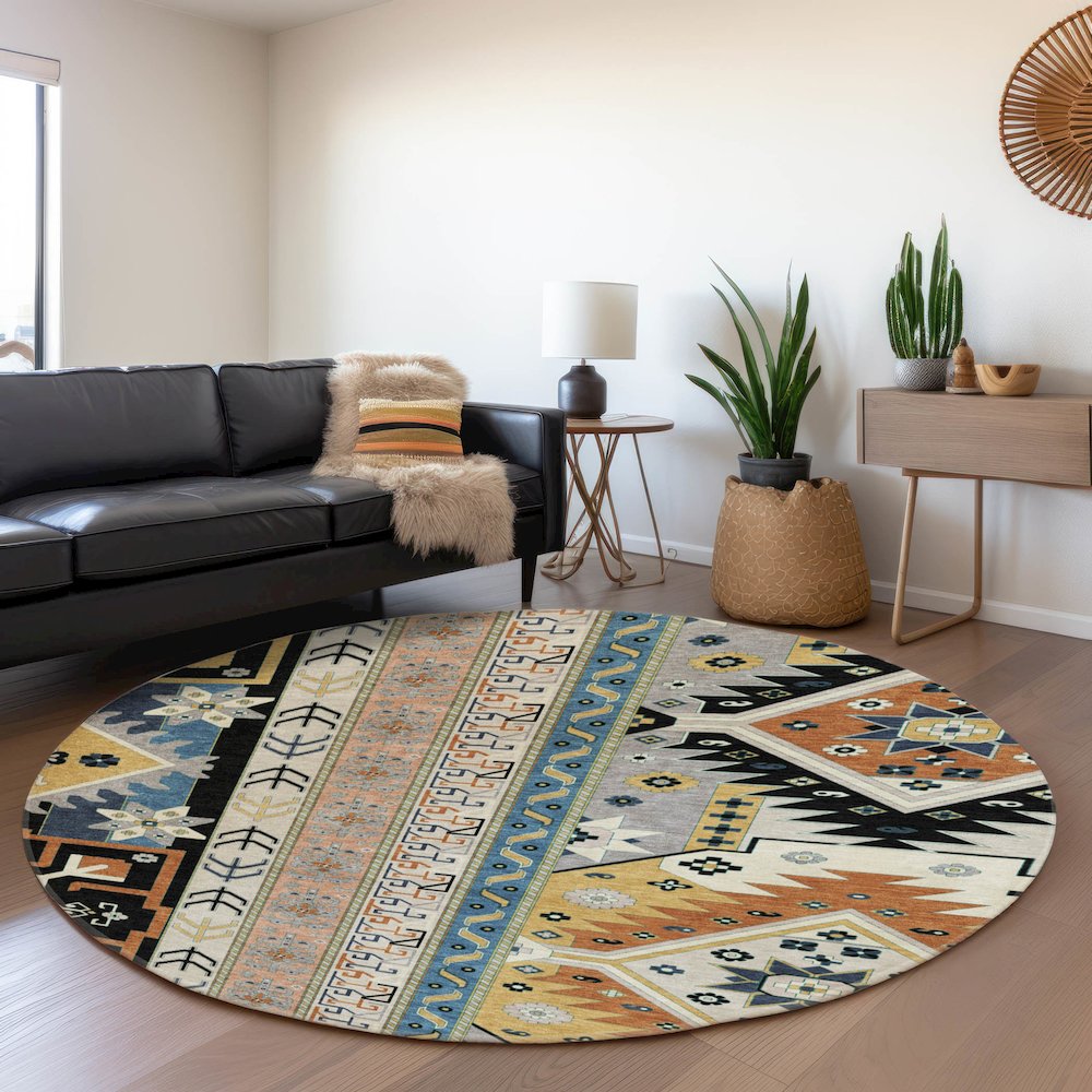 Premium Machine Washable Mayfield AMF1015 Black 8' x 8' Round Rug. Picture 5