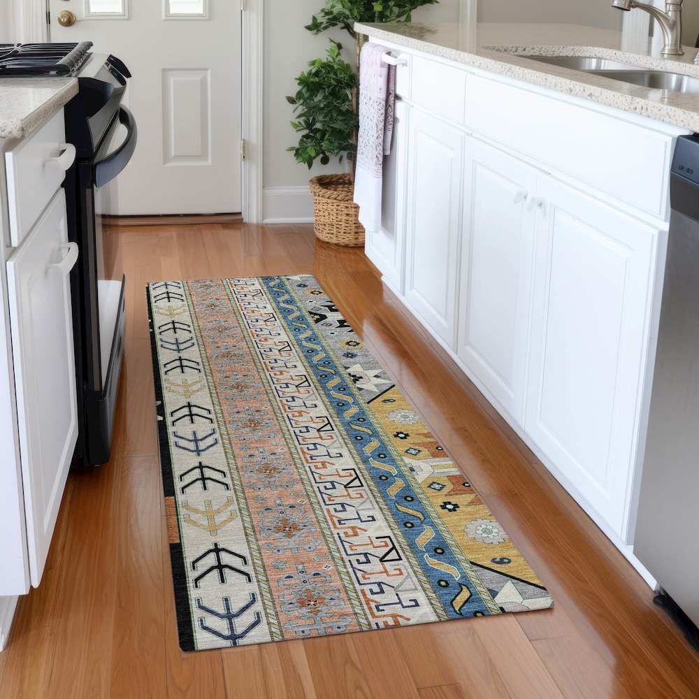 Premium Machine Washable Mayfield AMF1015 Black 2'3" x 7'6" Runner Rug. Picture 5