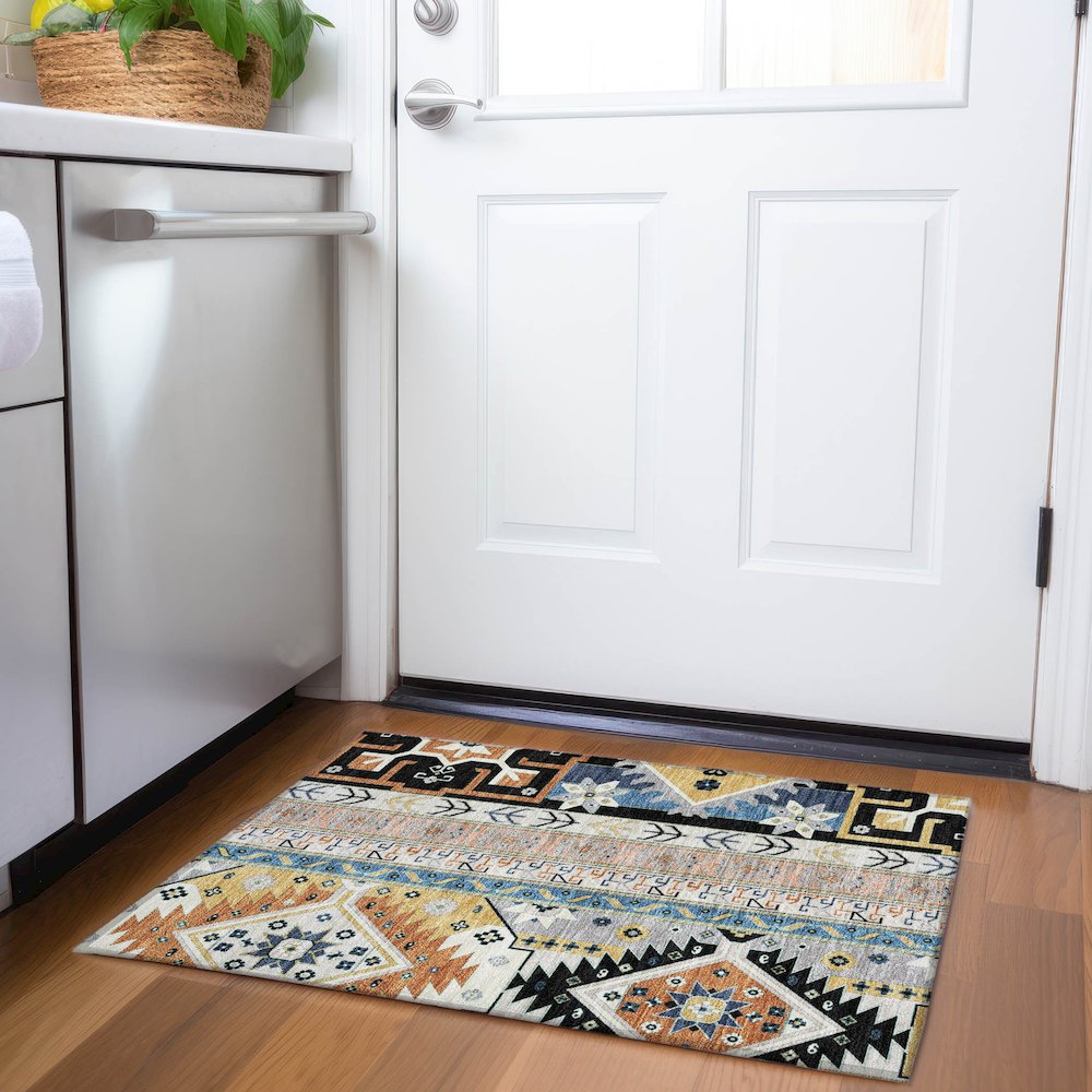 Premium Machine Washable Mayfield AMF1015 Black 1'8" x 2'6" Rug. Picture 5