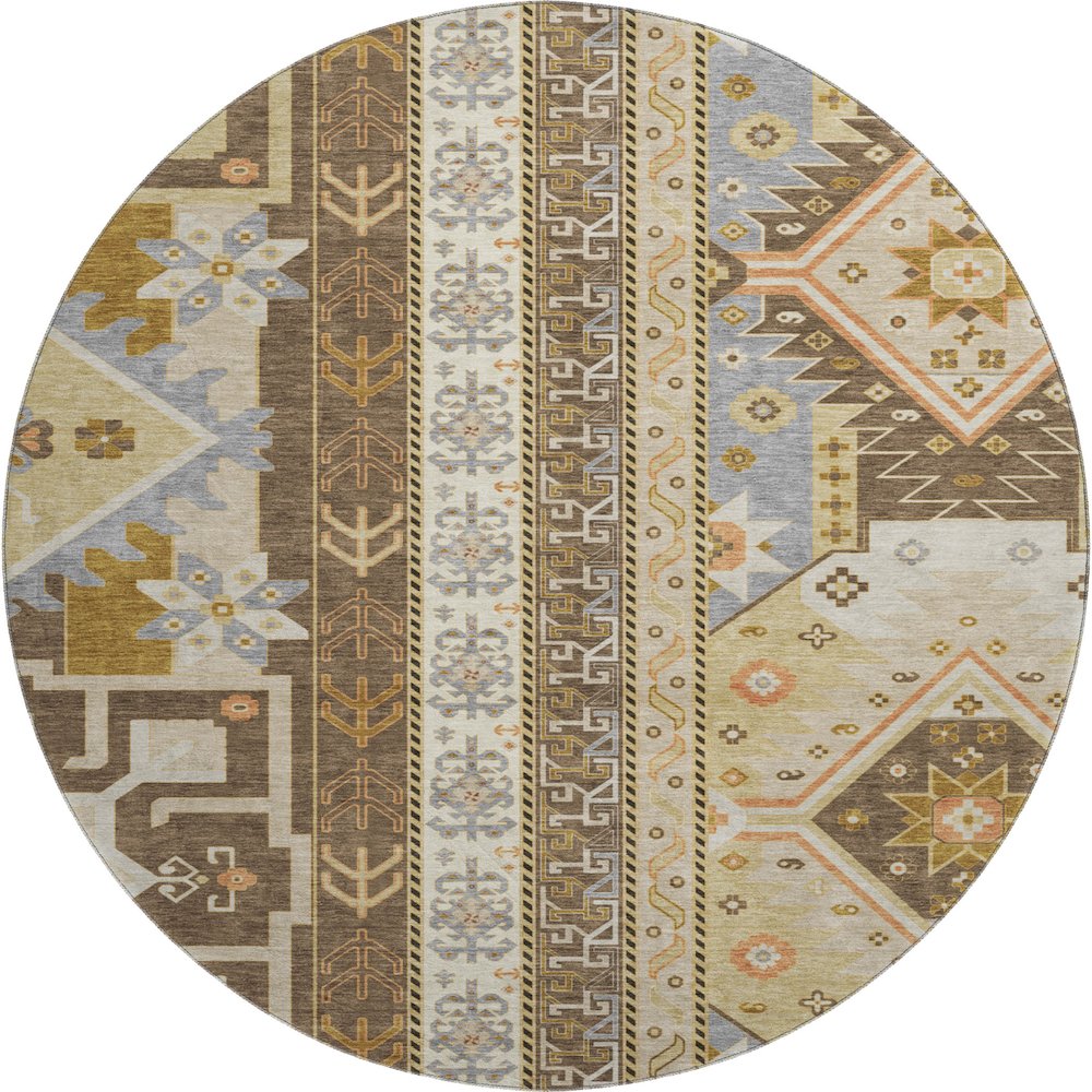 Premium Machine Washable Mayfield AMF1015 Brown 8' x 8' Round Rug. Picture 1