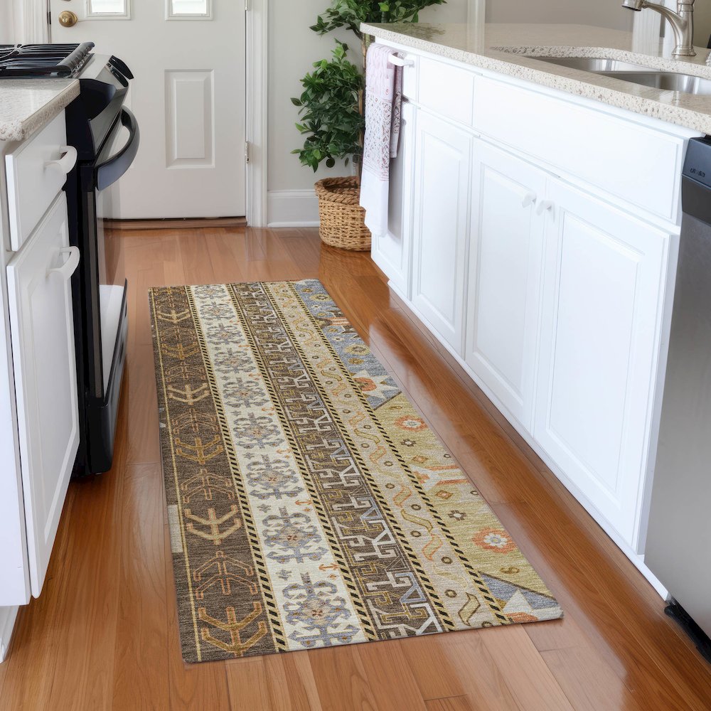 Premium Machine Washable Mayfield AMF1015 Brown 2'3" x 7'6" Runner Rug. Picture 5