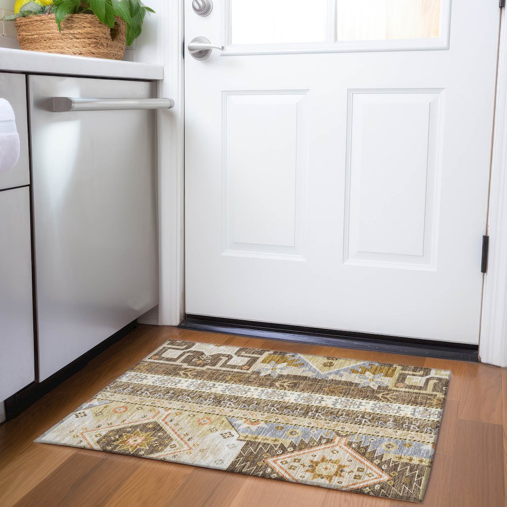 Premium Machine Washable Mayfield AMF1015 Brown 1'8" x 2'6" Rug. Picture 5