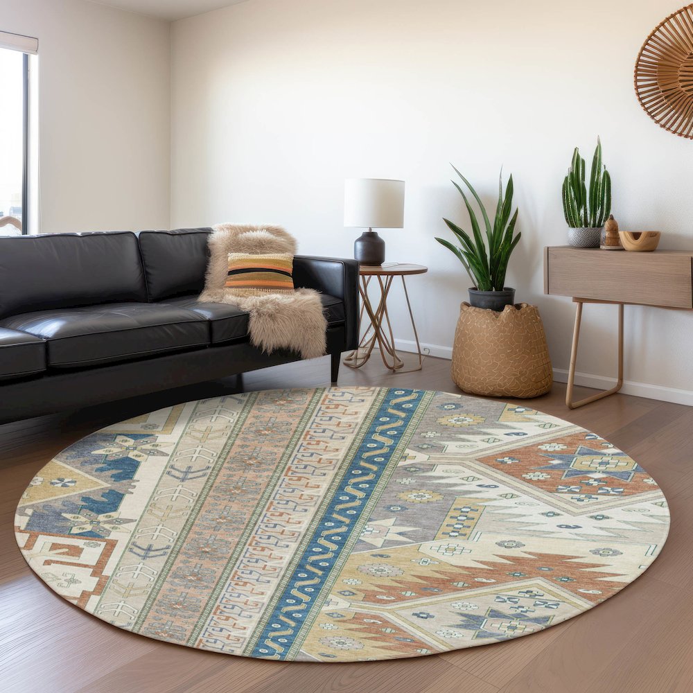 Premium Machine Washable Mayfield AMF1015 Ivory 8' x 8' Round Rug. Picture 5
