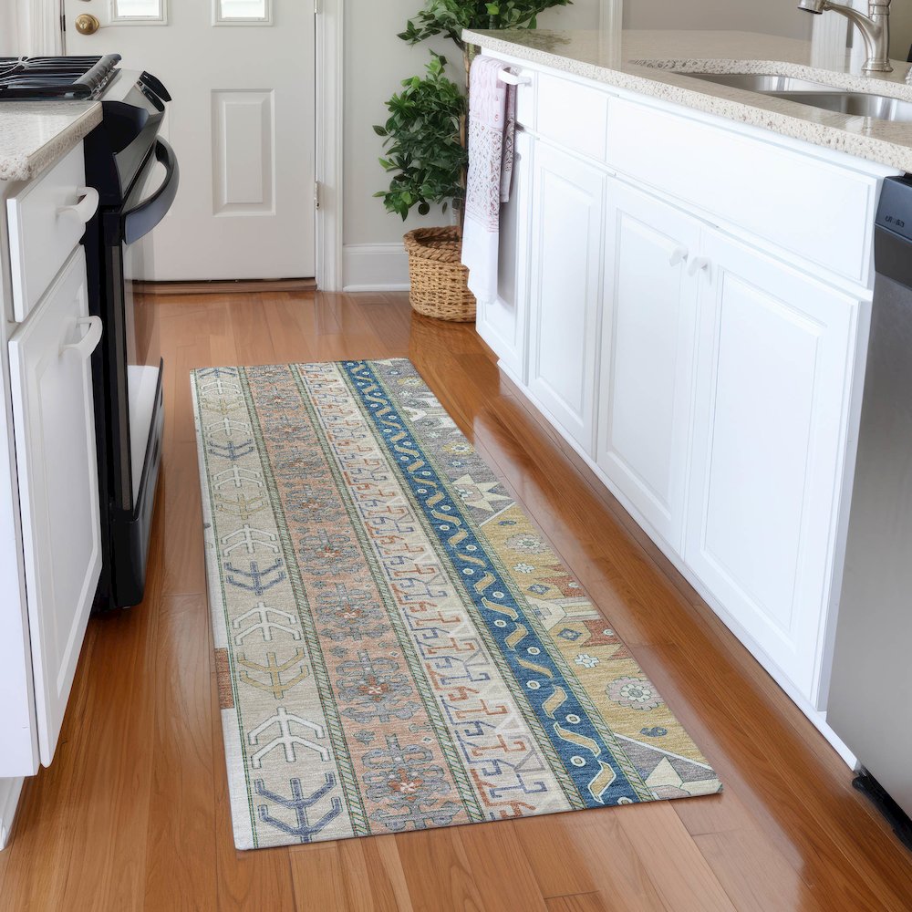 Premium Machine Washable Mayfield AMF1015 Ivory 2'3" x 7'6" Runner Rug. Picture 5