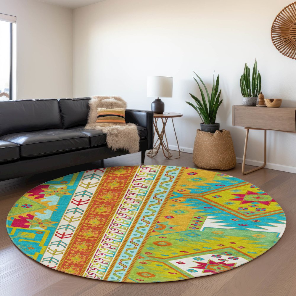 Premium Machine Washable Mayfield AMF1015 Teal 8' x 8' Round Rug. Picture 5
