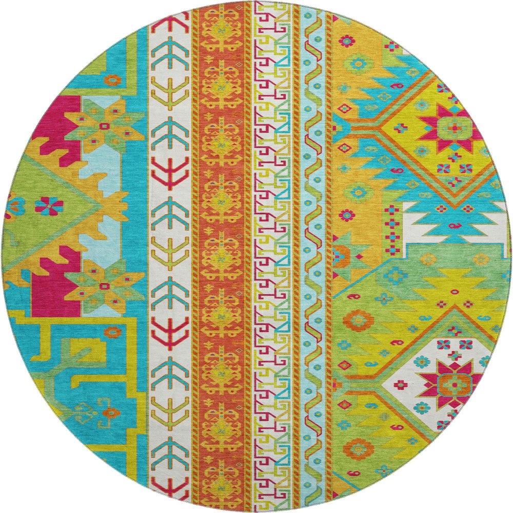Premium Machine Washable Mayfield AMF1015 Teal 8' x 8' Round Rug. Picture 1