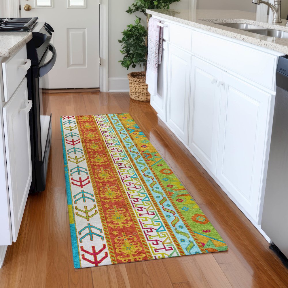 Premium Machine Washable Mayfield AMF1015 Teal 2'3" x 7'6" Runner Rug. Picture 5