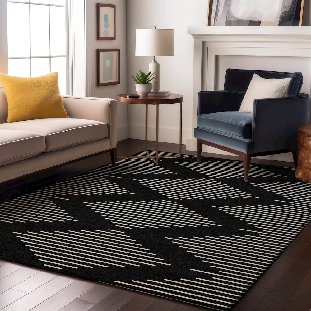 Premium Machine Washable Mayfield AMF1016 Black 2'6" x 3'10" Rug. Picture 5